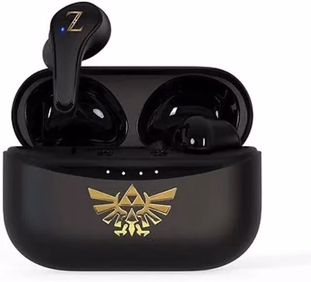 Nintendo Legend of Zelda True Wireless Bluetooth Earpods with USB-C Charging Case, Black and Gold