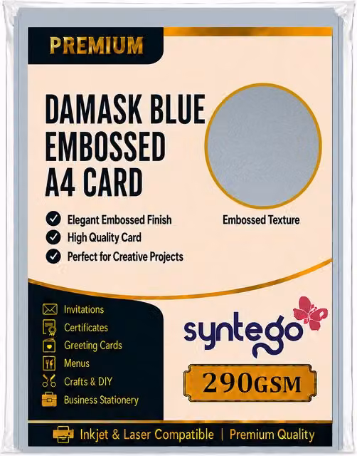 Syntego 10 Sheets of A4 Baby Blue Decorative Embossed Brocade Construction Paper