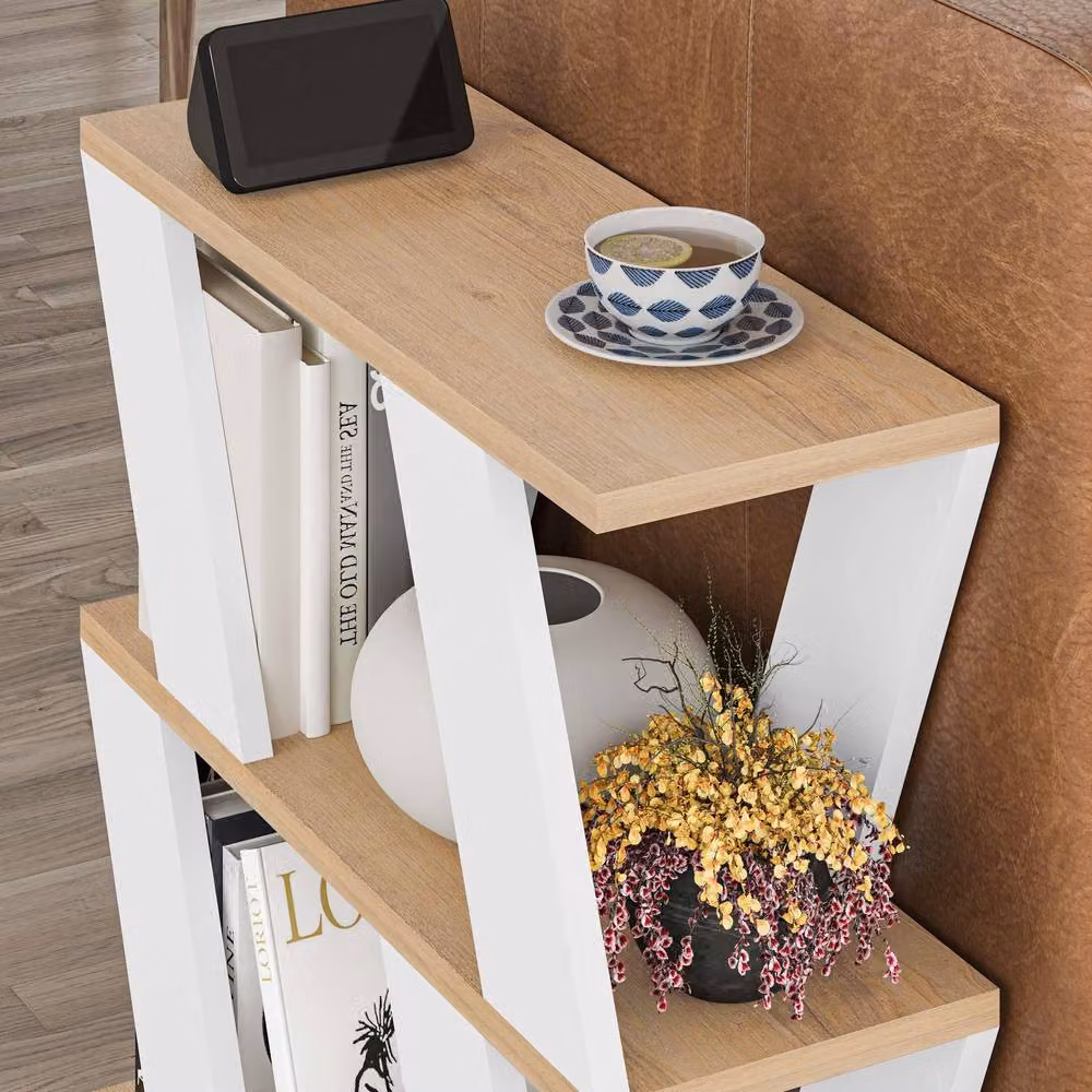 Decortie Lazena Modern 3-Tier Side Coffee Table in White and Multicolour, W/D/H: 55.4 x 22.0 x 60.0 cm – 3