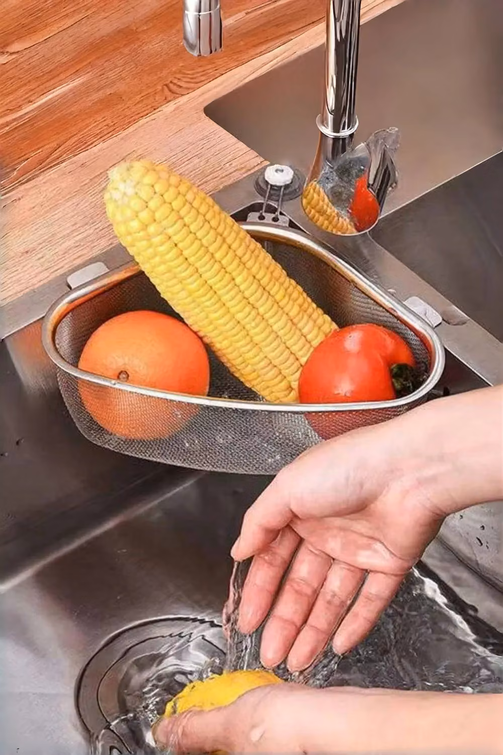 Living and Home Stainless Steel Round Wire Mesh Sink Strainer Basket in Silver – 4