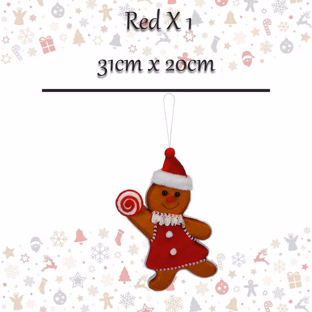 VFM e-Store Gingerbread Woman Hanging Decoration, Red and Multicolour Textile Ornament, H 31 cm x W 20 cm – 2
