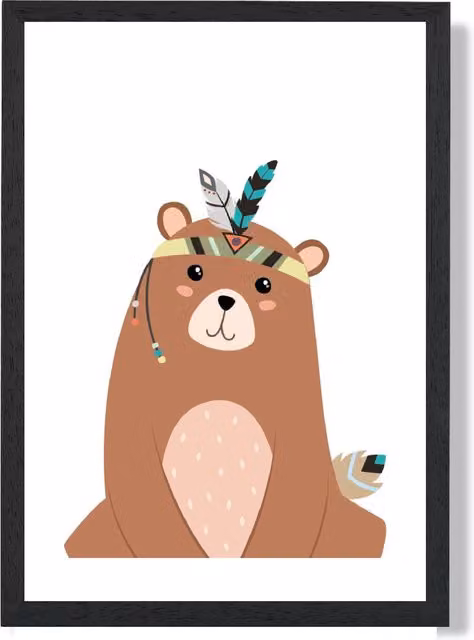 ARTZE Sitting Bear Tribal Animal Framed Print, Multicolour, Black Frame, A3