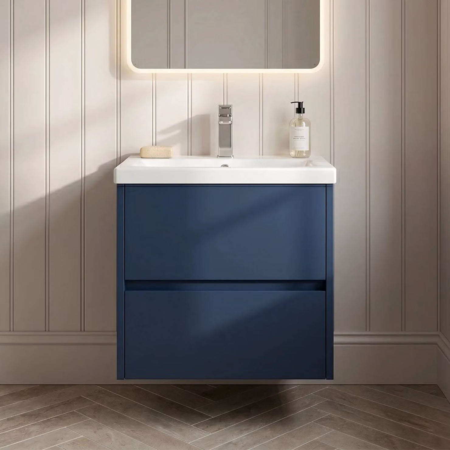 Balterley Wall Hung 2 Drawer Vanity Unit and Ceramic Basin, Midnight Blue, Width: 50 cm – 4