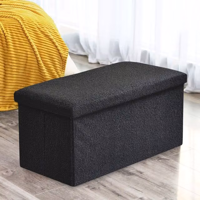 Home Republic Teddy Boucle Foldable Storage Ottoman in Black, Medium – 1