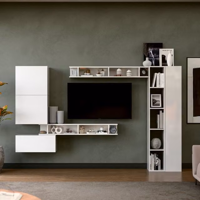 Decorotika Lucky Wall Mounted Entertainment Center in High Gloss White