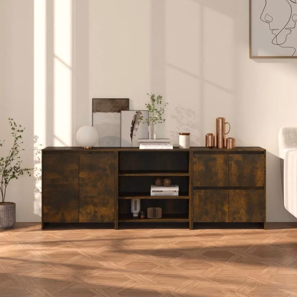 Berkfield Home 3 Piece Smoked Oak Sideboard Set in Brown – 2