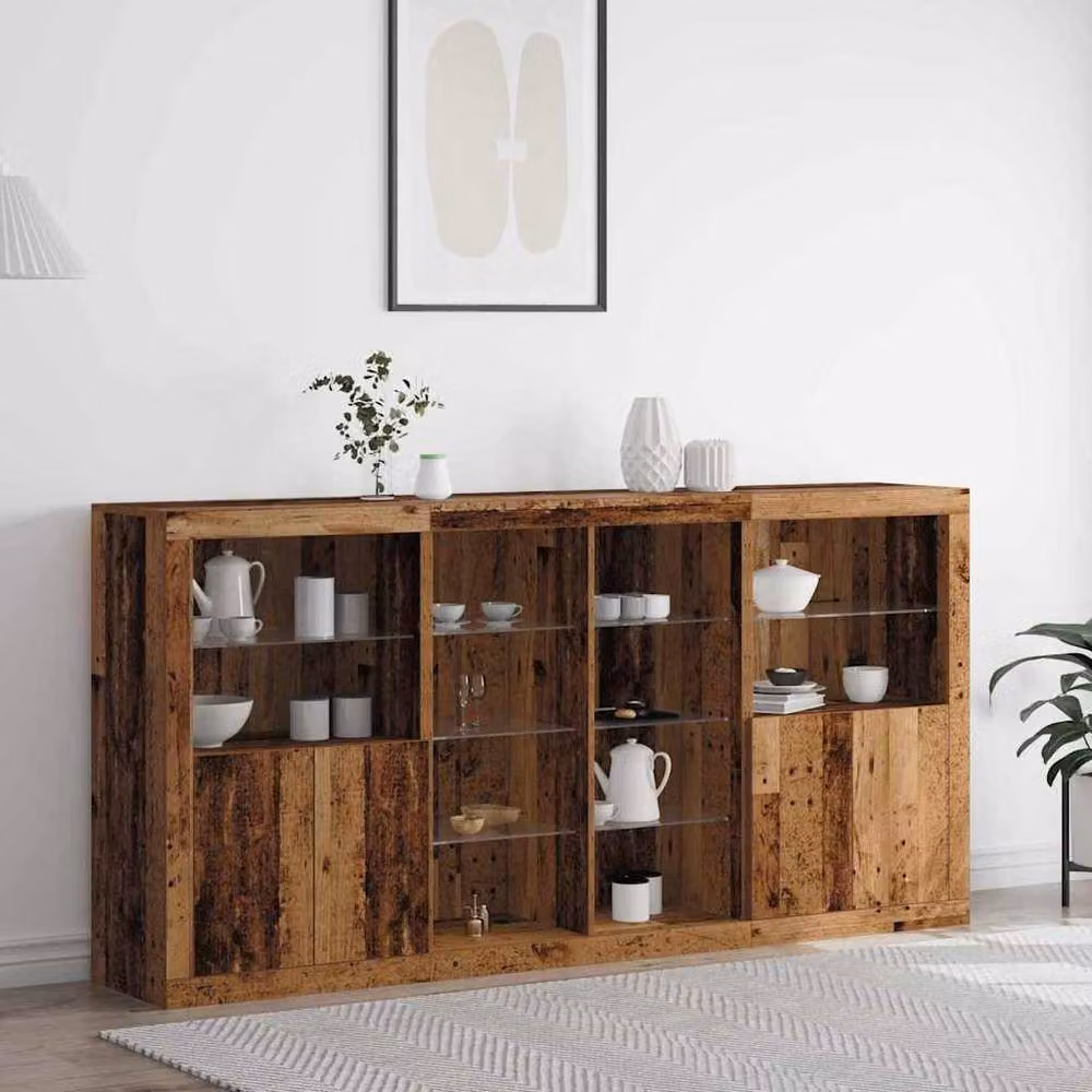 Berkfield Home Rustic Oak Sideboard in Brown with Integrated LED Lights, W: 202 cm, D: 37 cm, H: 100 cm – 2