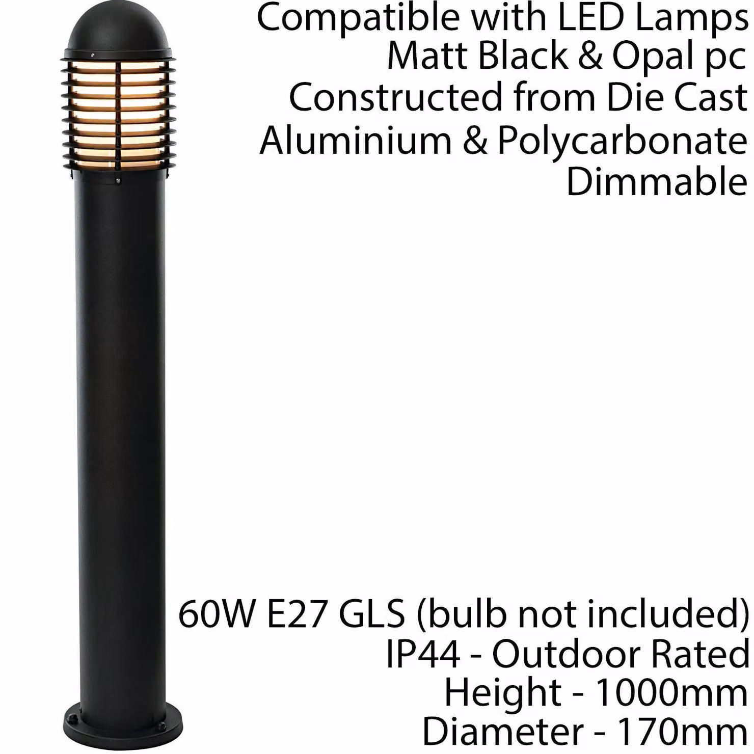 Loops 2 Pack Matt Black Outdoor IP44 Bollard Lights for Garden and Terrace, Height: 100 cm – 3