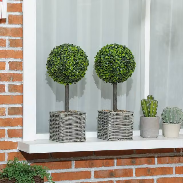 HOMCOM Set of 2 Green Artificial Boxwood Topiary Balls, 50 cm