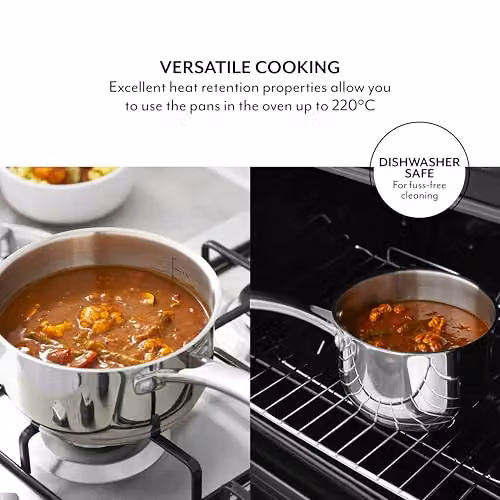 Sur La Table Core 3 Piece Stainless Steel Saucepan Set with Lids in Silver, Induction Compatible – 3