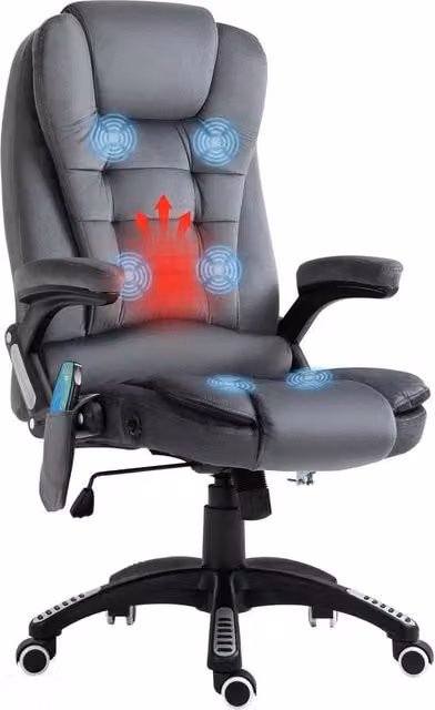 FORGEVIO Grey Velvet Fabric Office Chair with Heating Massage and Reclining Function