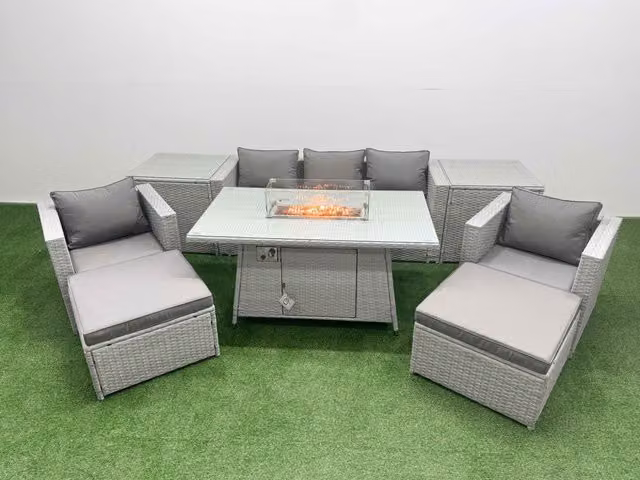 Fimous 7 Seat PE Wicker Rattan Lounge Sofa Set for your Garden in Light Grey