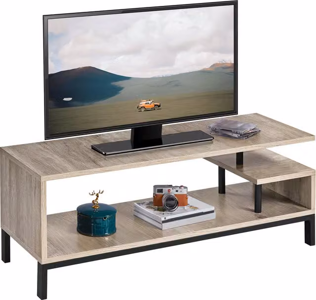 Yaheetech Industrial Grey TV Stand with Metal Frame and MDF Storage Shelf