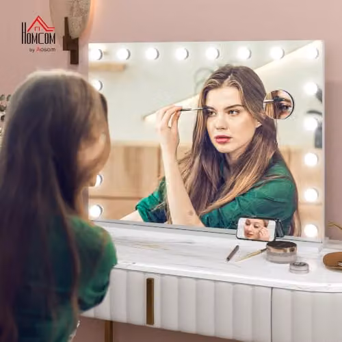 HOMCOM White Tabletop Vanity Mirror with Dimmable LED Lights and Touch Switch, W: 80 cm, H: 62 cm – 2