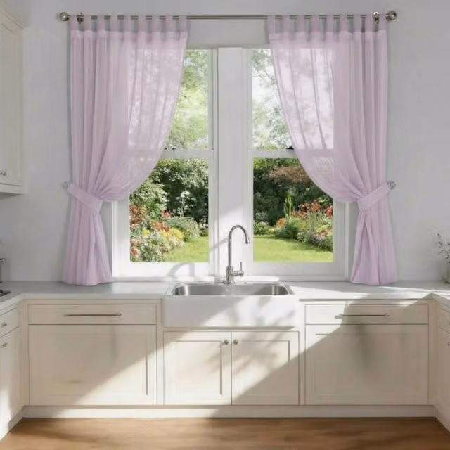 Luxury Living Lavender Voile Tab Top Curtain Pair with Crystal Tie Backs, Width: 145 cm, Drop: 122 cm – 1