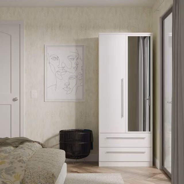 2 U Carlton Ready Assembled 2 Door 2 Drawer Mirrored Wardrobe in White – 1