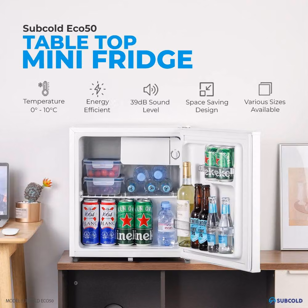 Subcold 50L White Compressor Mini Fridge with Reversible Door and Lockable Design – 3