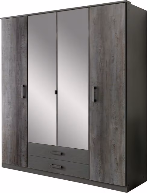 Digi Steel Duisberg 4 Door Wardrobe in Grey and Yellow with Mirror and Internal Shelves