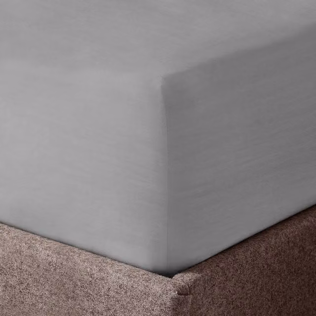 Velosso Silver Washed Linen Look Fitted Sheet, Single, W/D/H: 90 x 200 cm