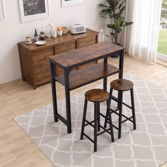 EONLION Industrial Bar Table and Chairs Set in Brown, Width: 100 cm – 1