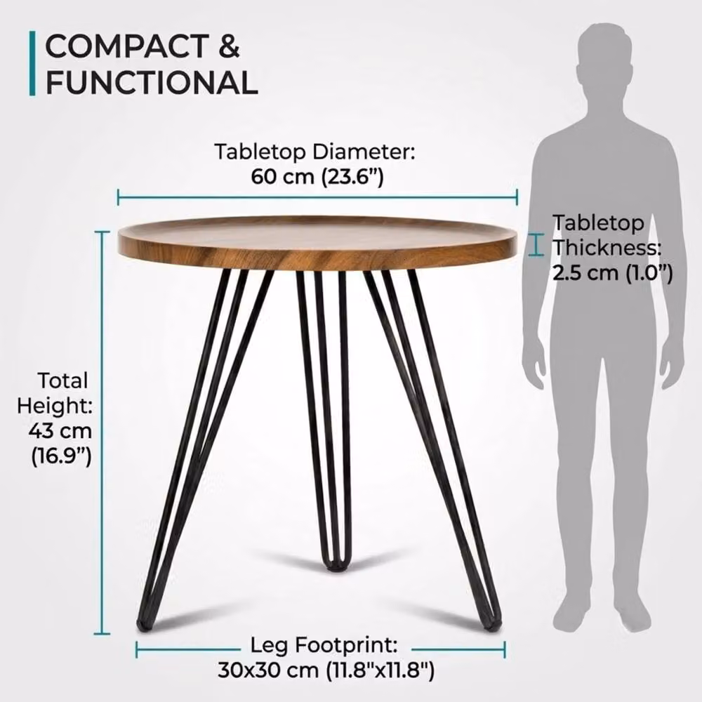 VOGREX Round Wooden Side Table in Brown for Living Room or Bedroom – 2