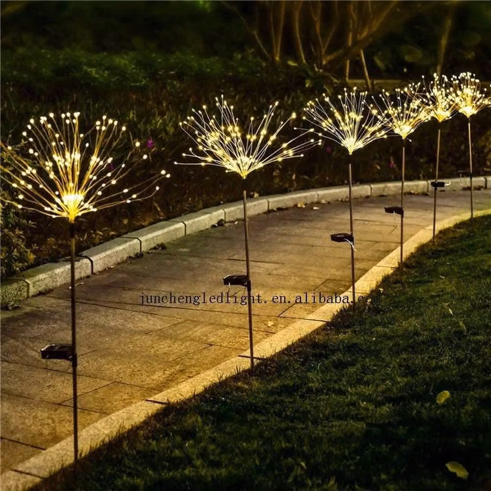 FLAVORA 4-Piece Set of Black Solar Powered LED Outdoor Firework Effect Garden Lights with Warm White Illumination – 2
