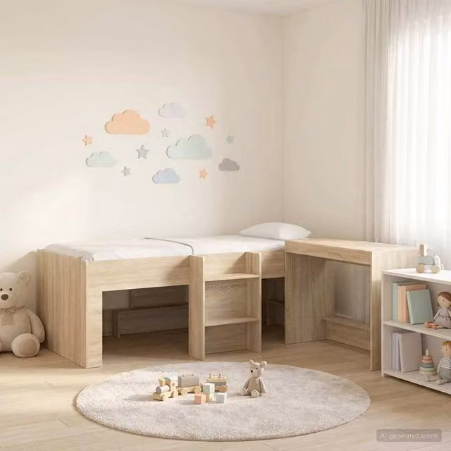 Berkfield Home Kids High Bed Frame with Desk and Stairs in Sonoma Oak Brown Engineered Wood