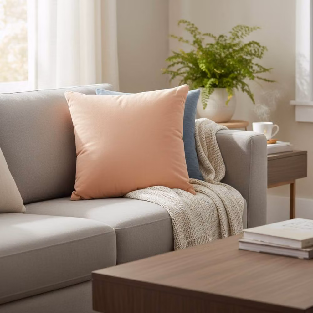 Four Candle Handmade Plain Square Cotton Cushion with Filling in Peach, W/D/H: 45 x 45 x 45 cm – 2