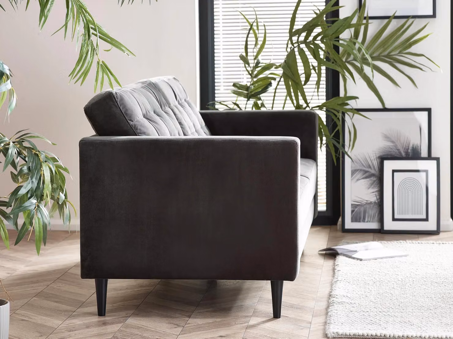 FurnitureboxUK Jade 3-Seater Modern Velvet Upholstered Sofa with Solid Wood Frame in Dark Grey – 3