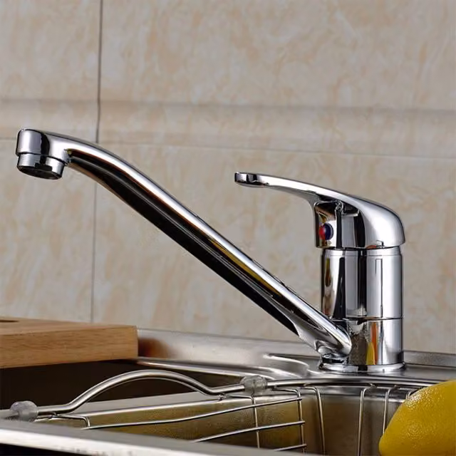 Nes Home Chrome Single Lever Monobloc Kitchen Mixer Tap with Swivel Spout in Silver – 1