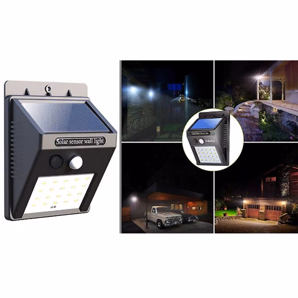 Quipulse Pack of 4 Black Solar Motion-Activated Security Floodlights with Dusk Sensor for Garden and Terrace Walls – 4