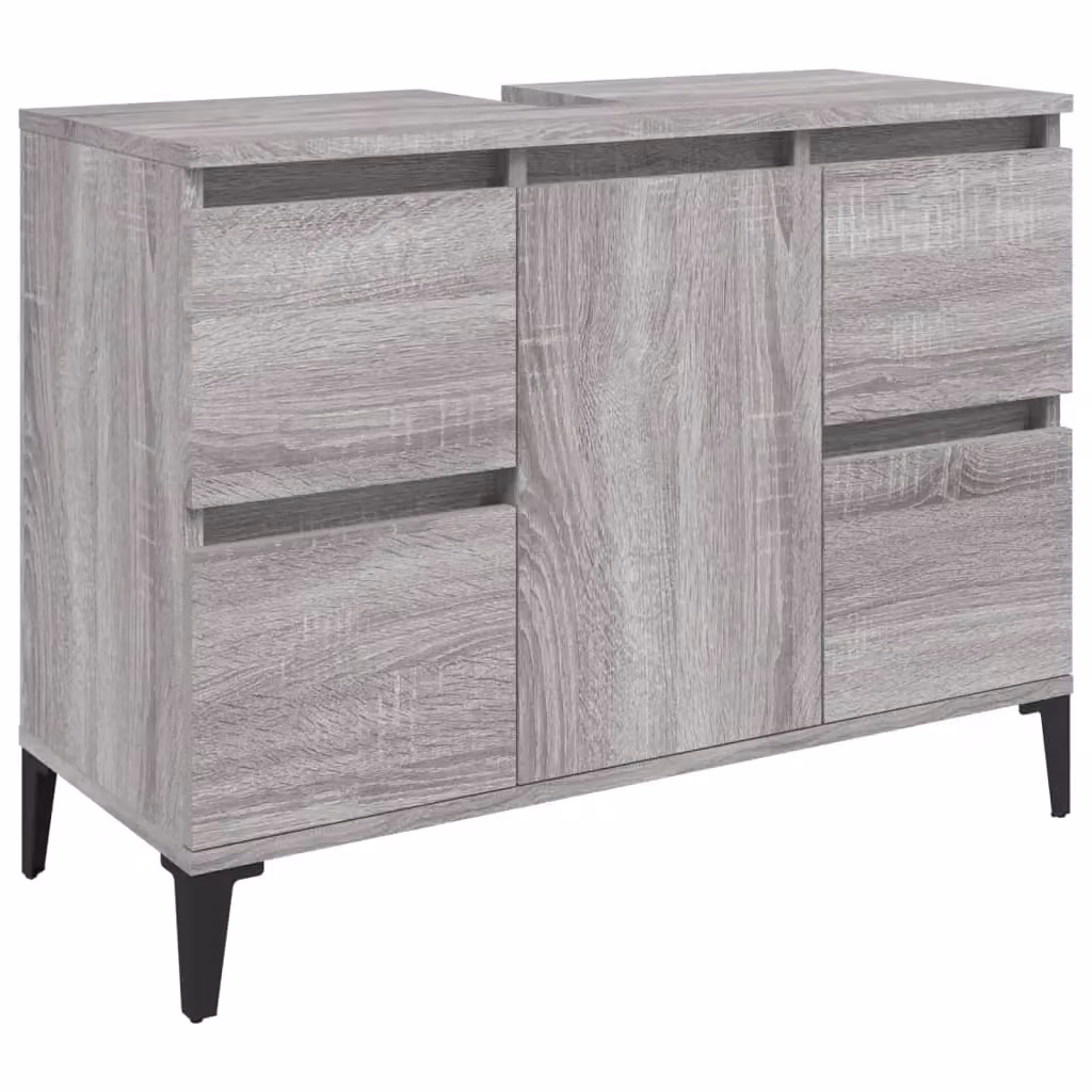 Berkfield Home Grey Sonoma Sink Cabinet with Doors and Internal Drawers, W/D/H: 80 x 33 x 60 cm – 2