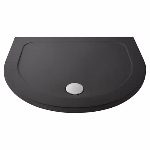 nuie TR71095 Modern D Shaped Slimline Pearlstone Shower Tray, Slate Grey, W: 95 cm, D: 75 cm, H: 4 cm