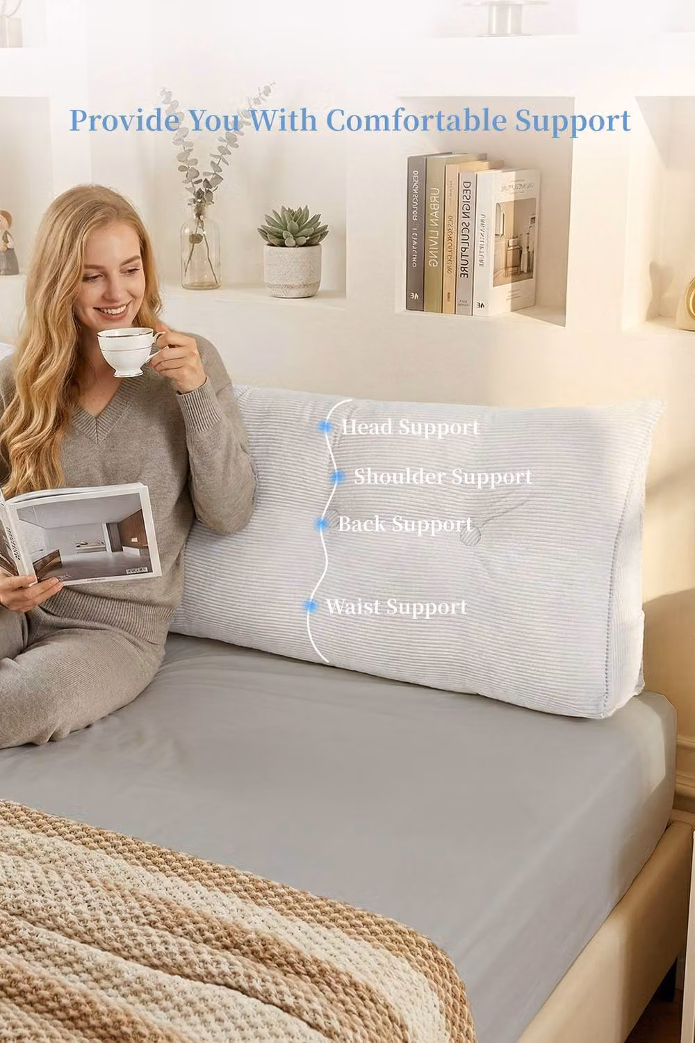 Garden Sanctuary White Corduroy Wedge Headboard Pillow with Removable Cover – 2