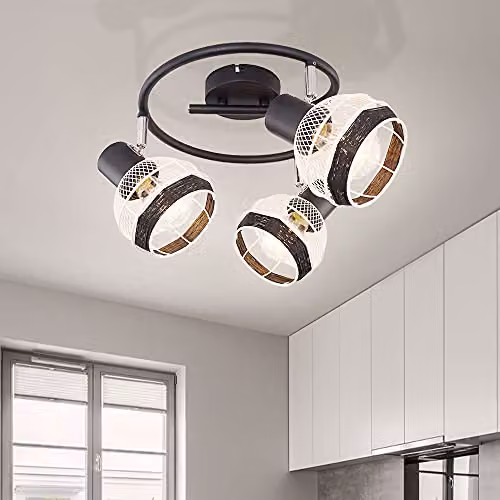 Globo Lighting Industrial Round Ceiling Spot Lamp in Black Metal with Hemp Rope – 5