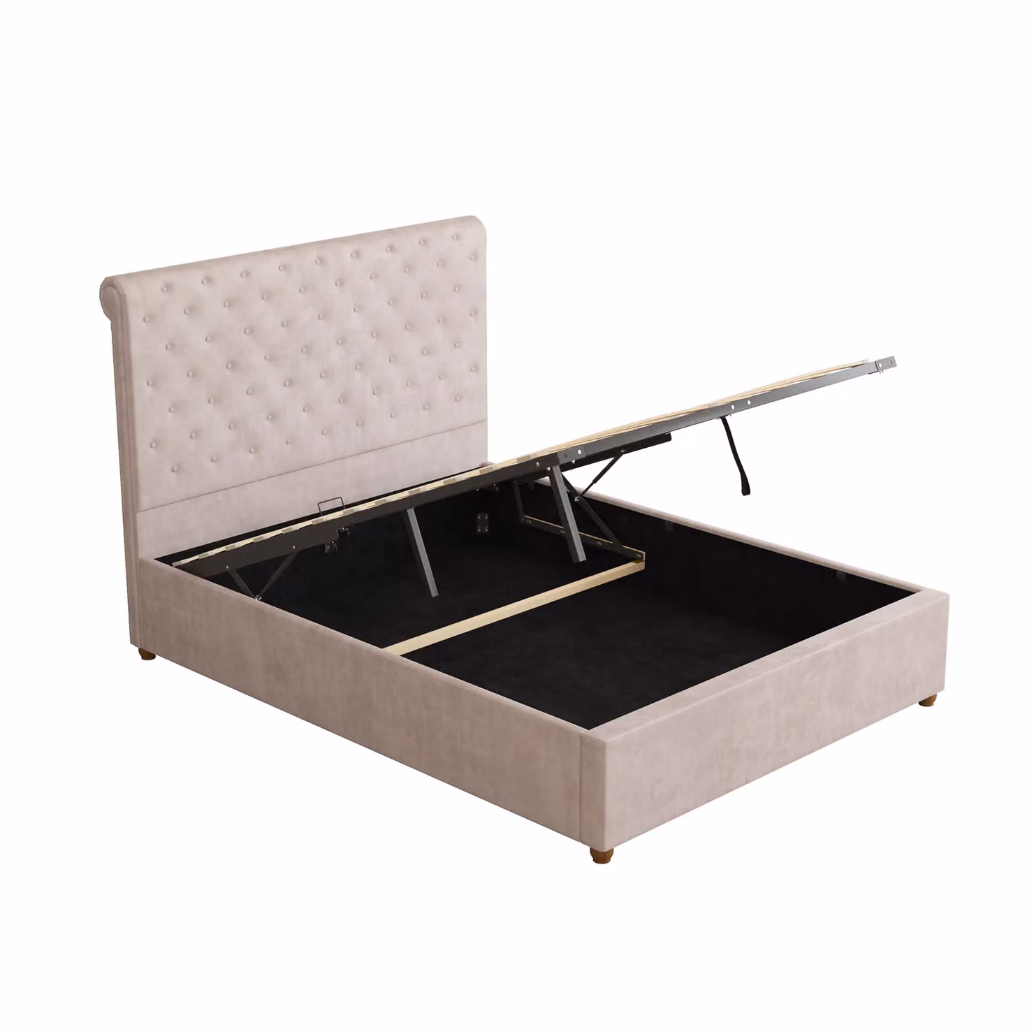 Aspire Taylor Ottoman Storage Bed Frame in Silver Plush Velvet Fabric, Size: Double (140 x 200 cm) – 2