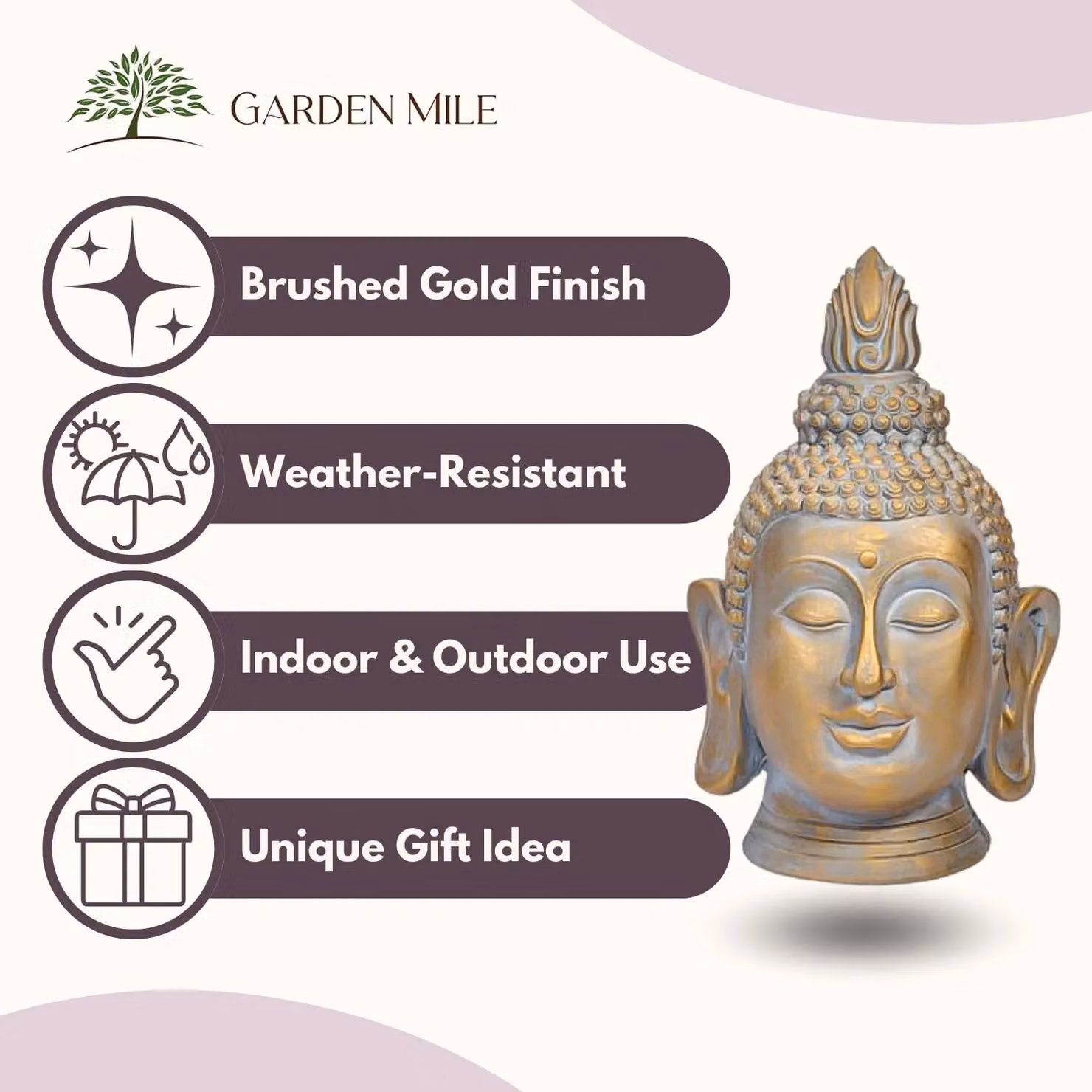 Marco Paul XLarge Buddha Head Gold Stone Garden Ornament – 3