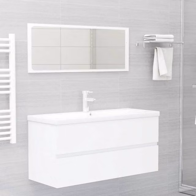 Berkfield Home White Engineered Wood Bathroom Sink Cabinet with Built-in Basin W/D/H: 100 x 45 x 38.5 cm