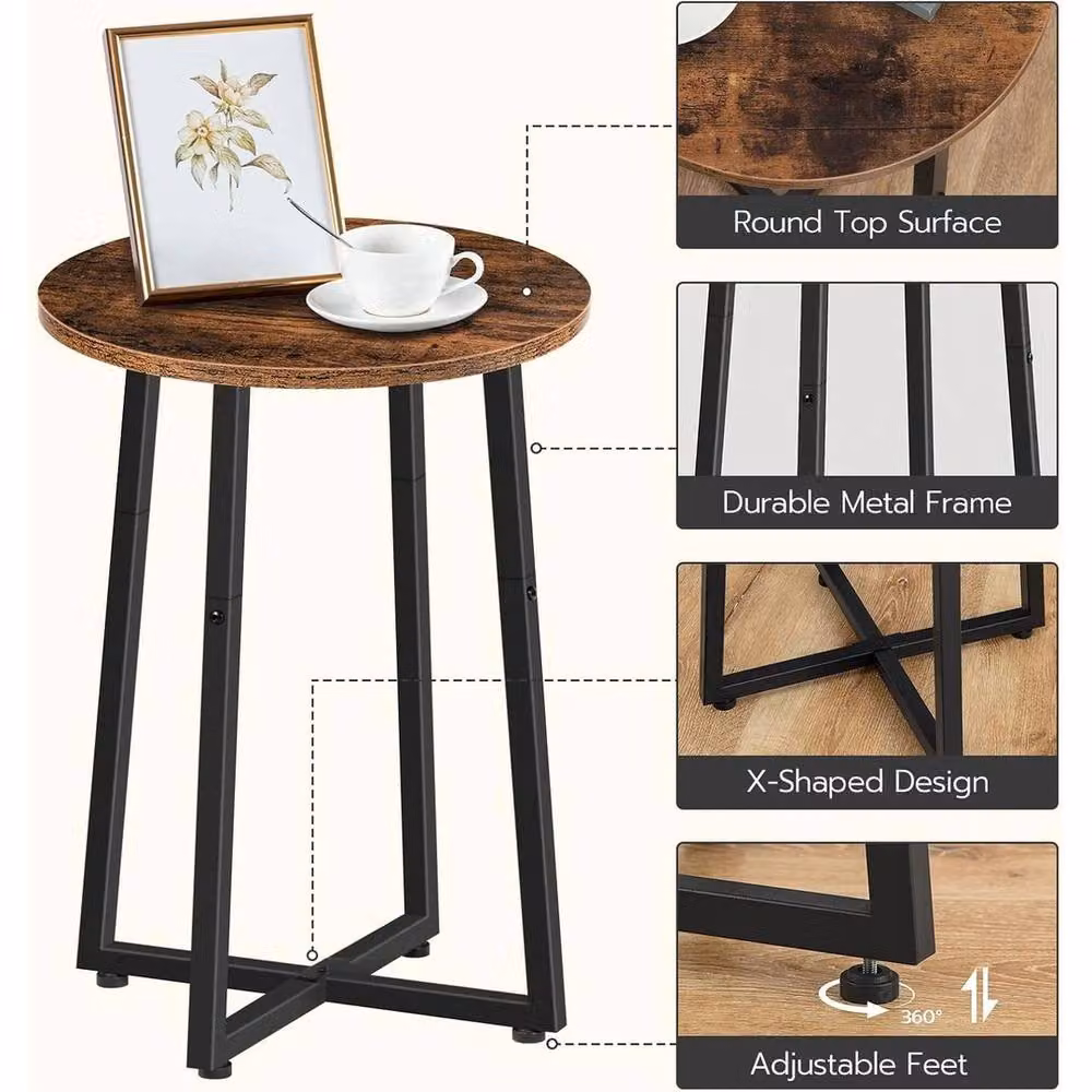 FORGEVIO Round Small Side Coffee and Bedside Table with Storage in Brown Rustic Finish, W/D/H: 40 x 40 x 55 cm – 3