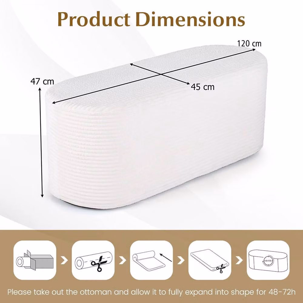 Costway Modern Oval Upholstered Ottoman Bench in White – 2
