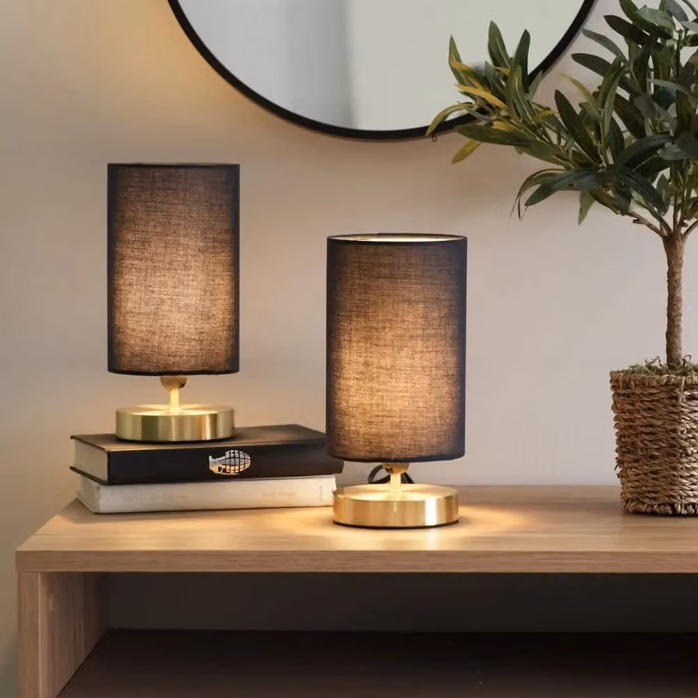 ValueLights Francis Pair of Dimmable Touch Table Lamps with LED Bulbs, Brushed Gold and Navy Blue – 2