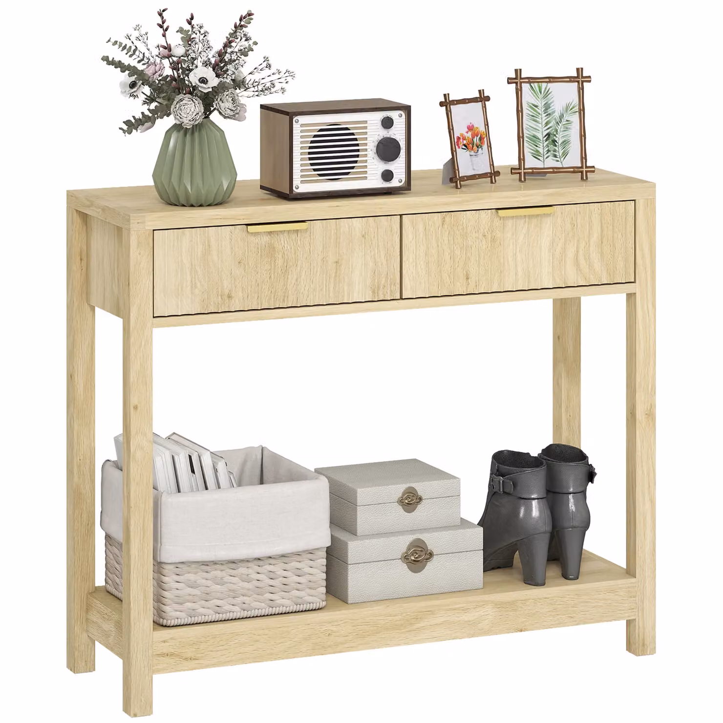 HOMCOM Modern Console Table with Fluted Panel Drawers in Beige – 2