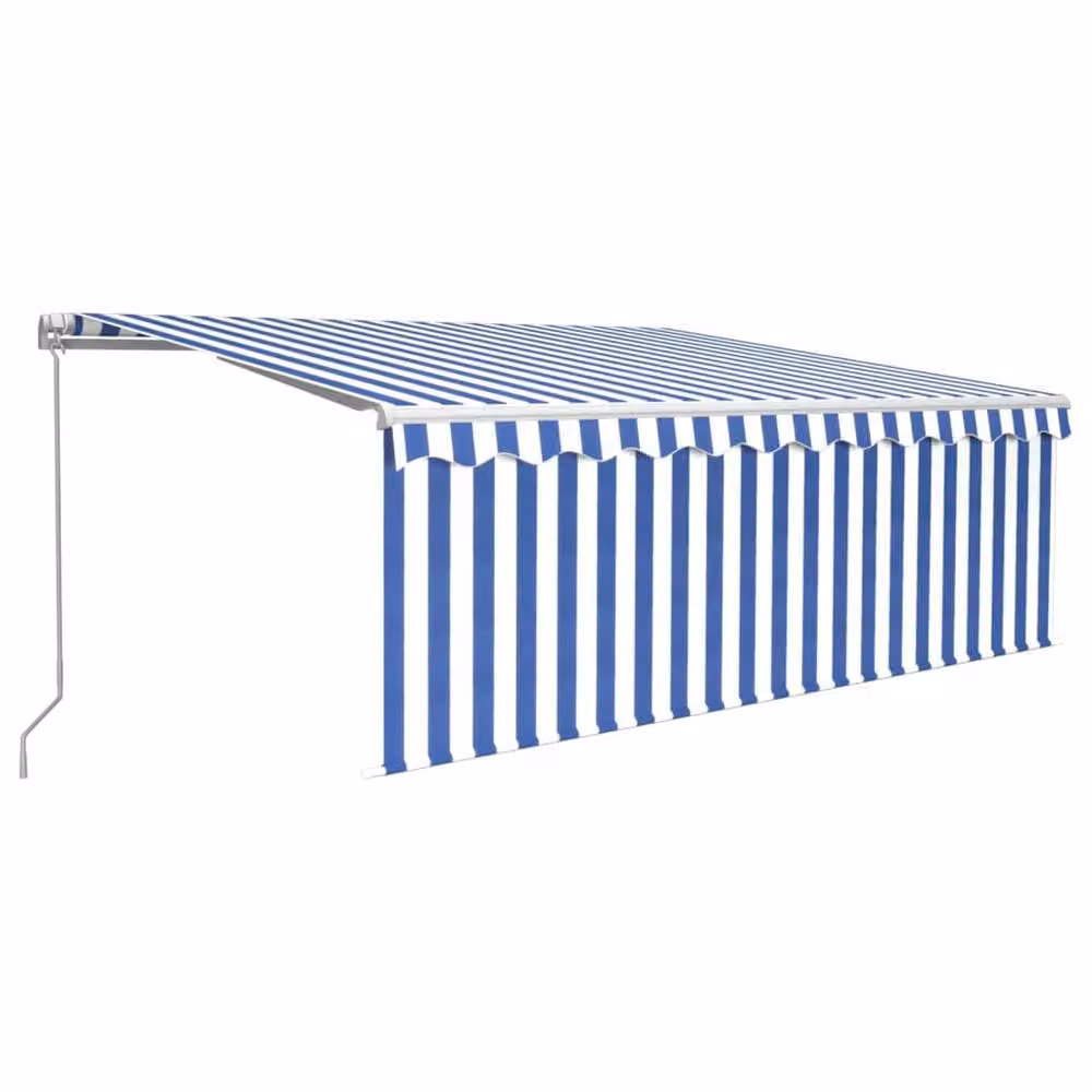 Berkfield Home Manual Retractable Awning with Blind and LED, Blue and White Striped, W: 450 cm, D: 300 cm – 3