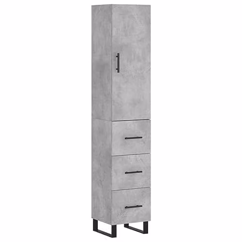 vidaXL Modern Highboard in Concrete Grey with Hinged Doors and Internal Shelves, W/D/H: 34.5 x 33.8 x 180 cm