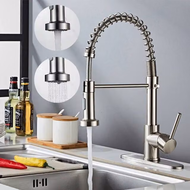 Havendro Modern Mono Pull Out Kitchen Tap with Dual Spout in Chrome Silver – 1