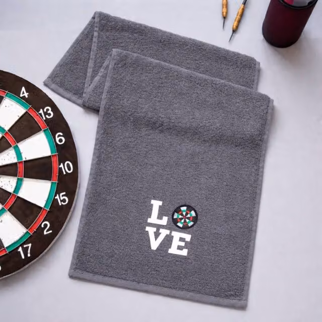 Duncan Stewart Love Sports Darts Towel in Grey – 1