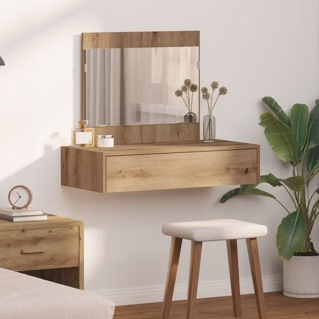 Berkfield Home Artisan Oak Wall Hanging Dressing Table in Brown, W/D/H: 83 x 40 x 70 cm