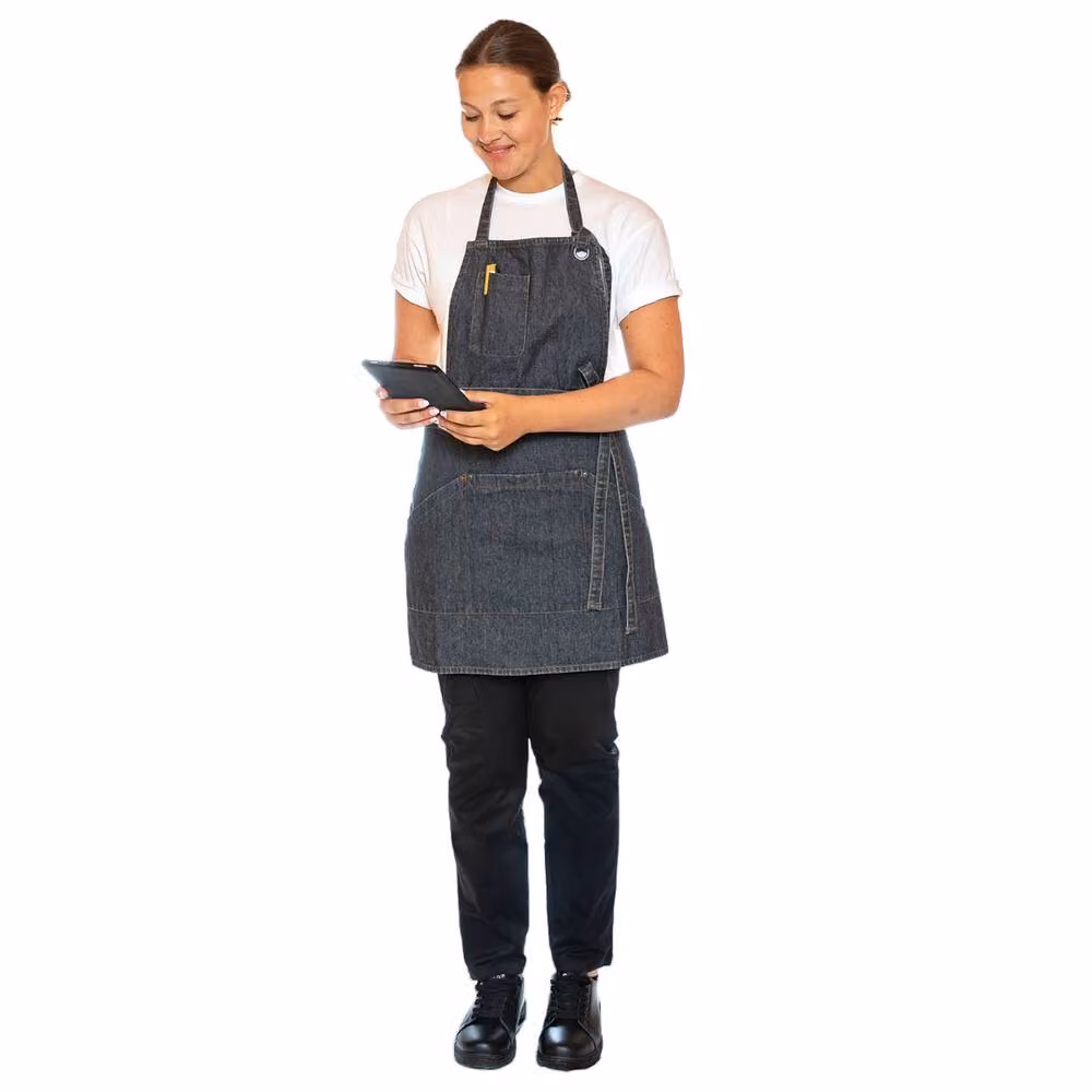 Le Chef Utility Washed Denim Bib Apron in Black – 2