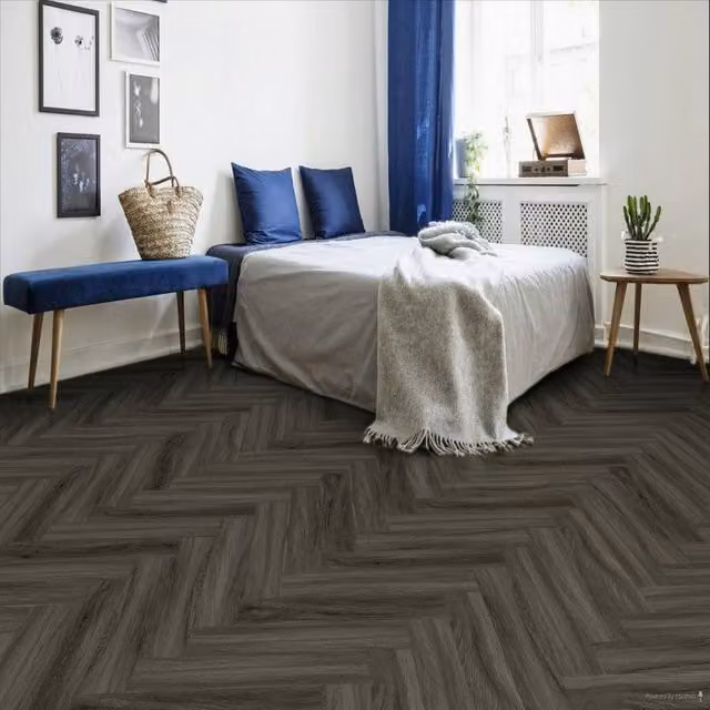 FirmfitORH Luxury Wood Effect Herringbone Click Lock Vinyl Flooring, Dark Grey, 5mm – 1
