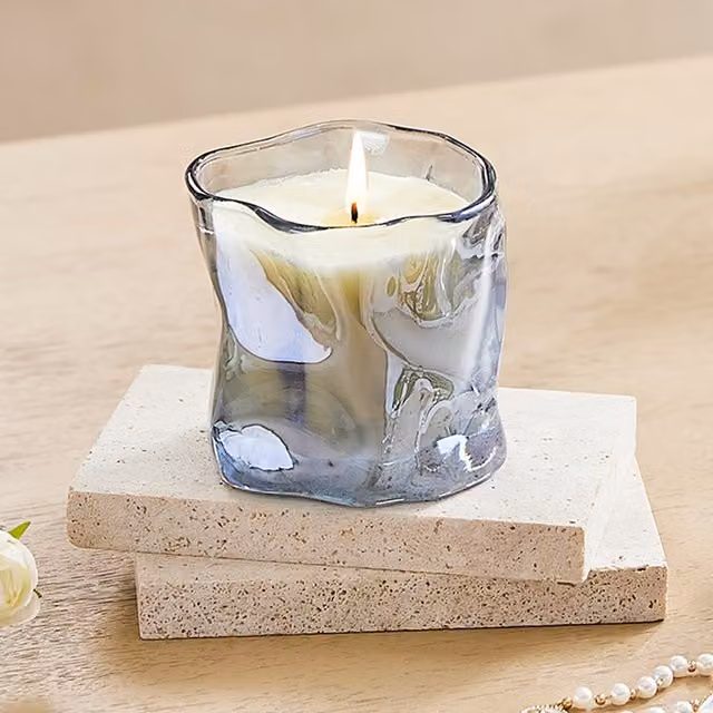 Komore Blue Soy Wax Scented Tabletop Candle in a Glass Jar